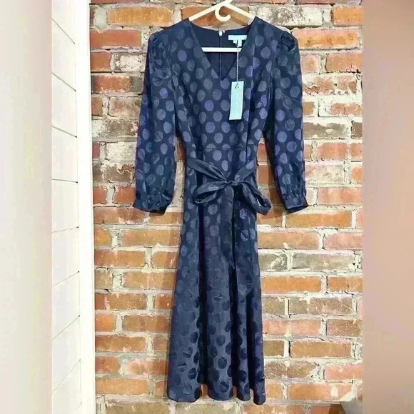 Draper James Navy Blue Long Sleeve Polka Dot Midi Size 0 - Picture 1 of 9